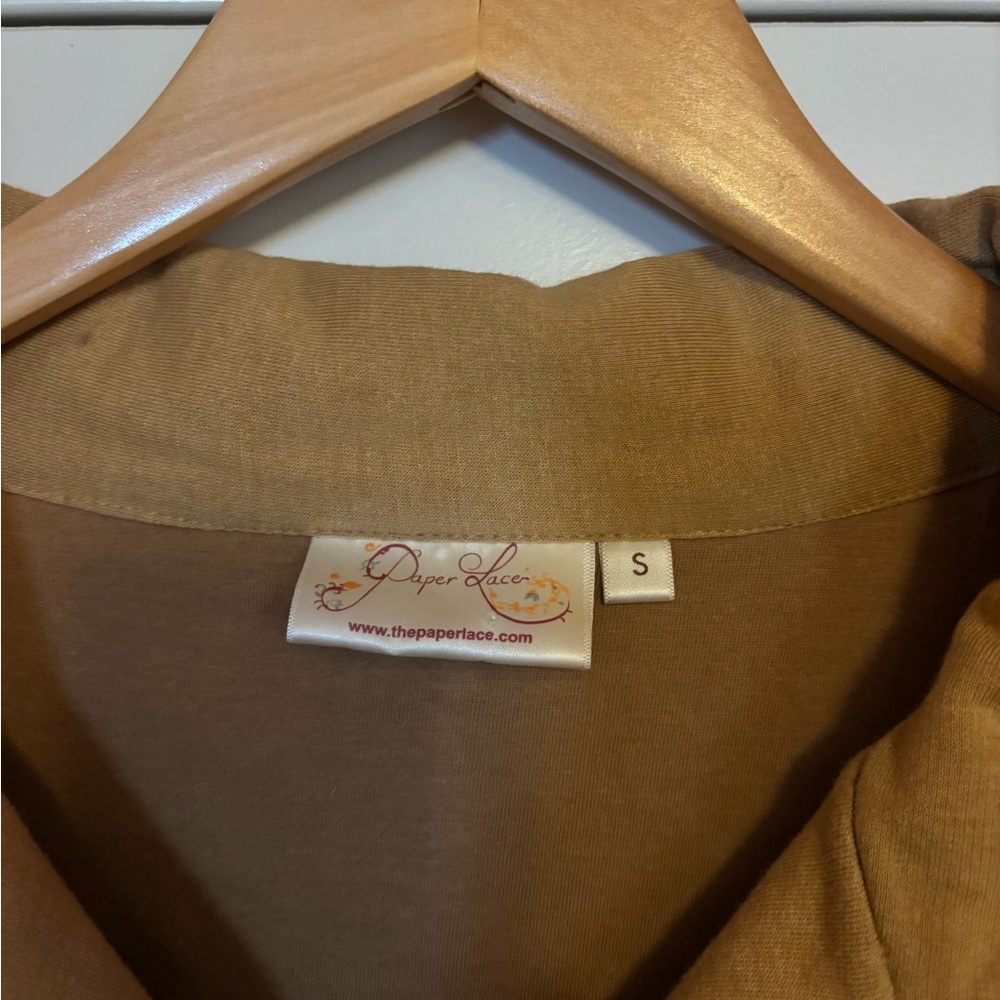 PAPER LACE Tan Coat with Black Floral Embroidery. 100% Cotton. Size Small. - Picture 5 of 7